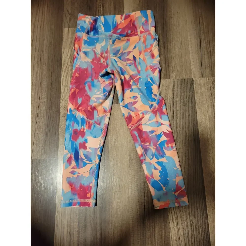Girls Old Navy Pink/Blue Floral Athletic Leggings Size XS